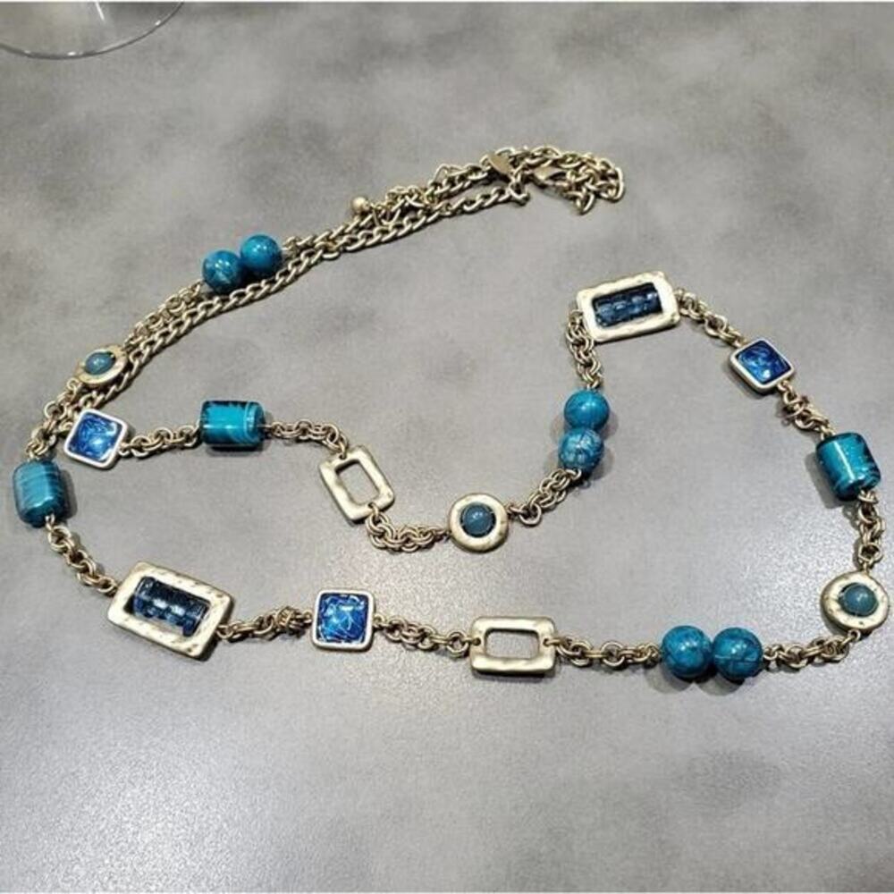New Chico's gold and blue‎ beaded necklace